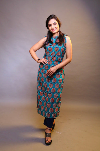 Sea Handblock Kurta Set