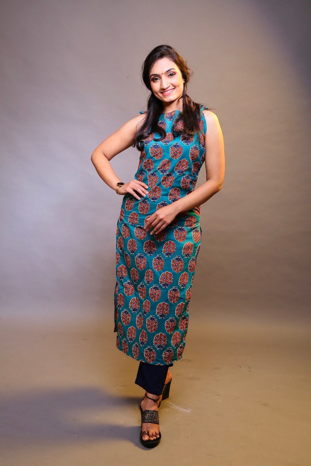 Sea Handblock Kurta Set