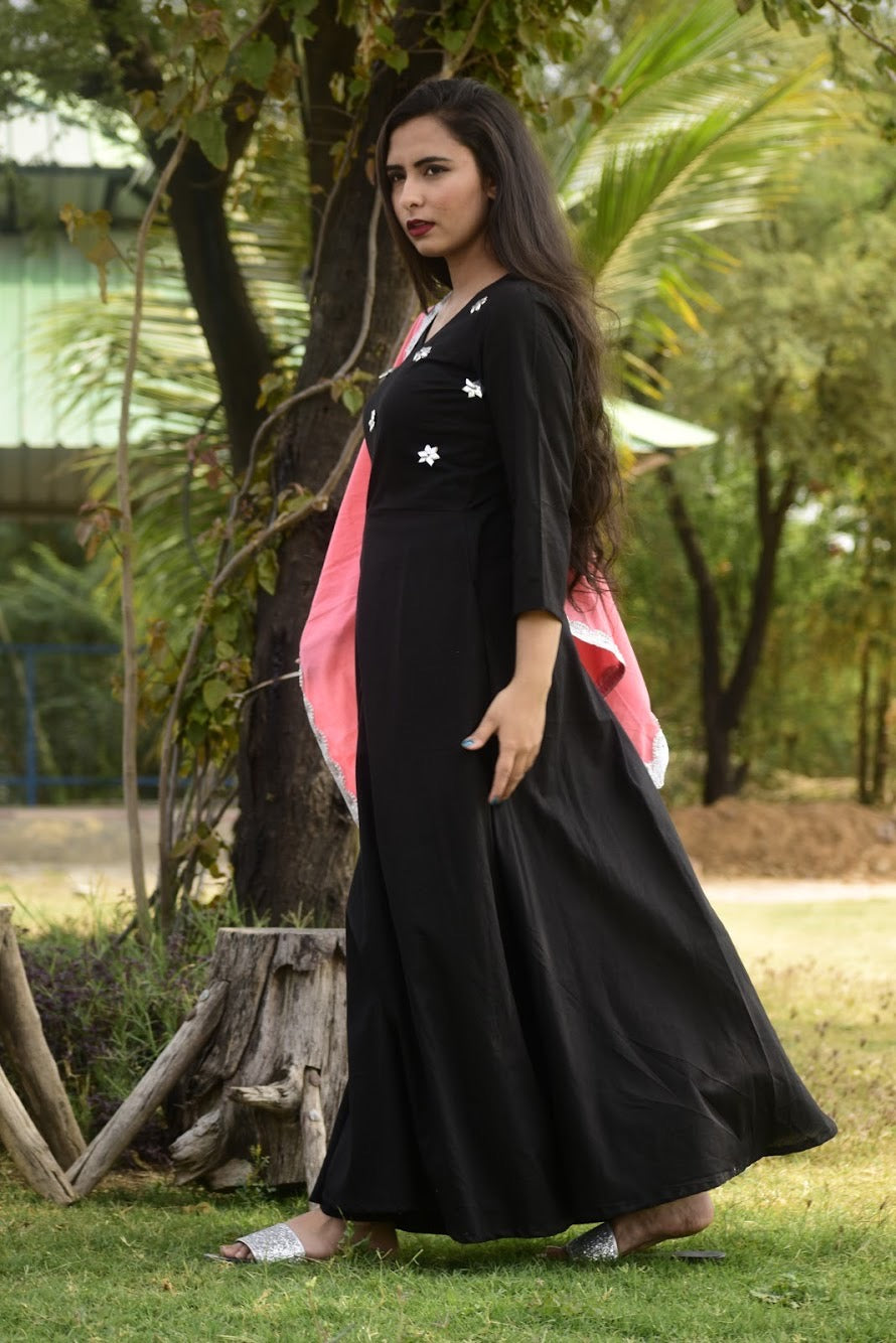 Black Sparkle Floor Length Dress With Dupatta