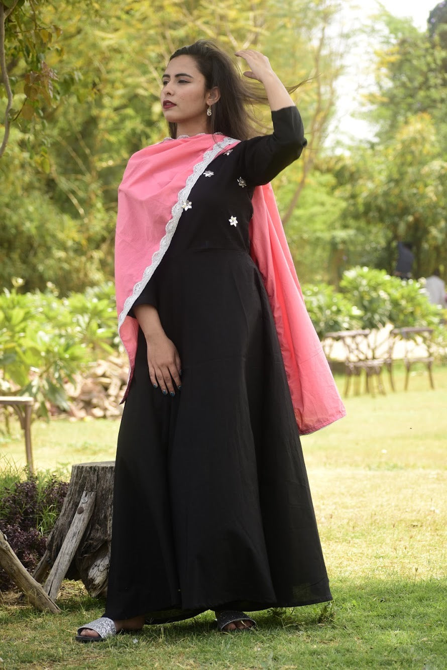 Black Sparkle Floor Length Dress With Dupatta