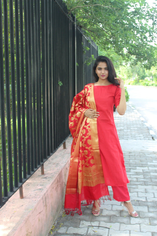 Red Banarasi Suit Set