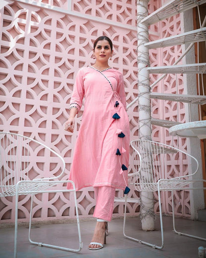 Baby Pink Angrakha Kurta Set