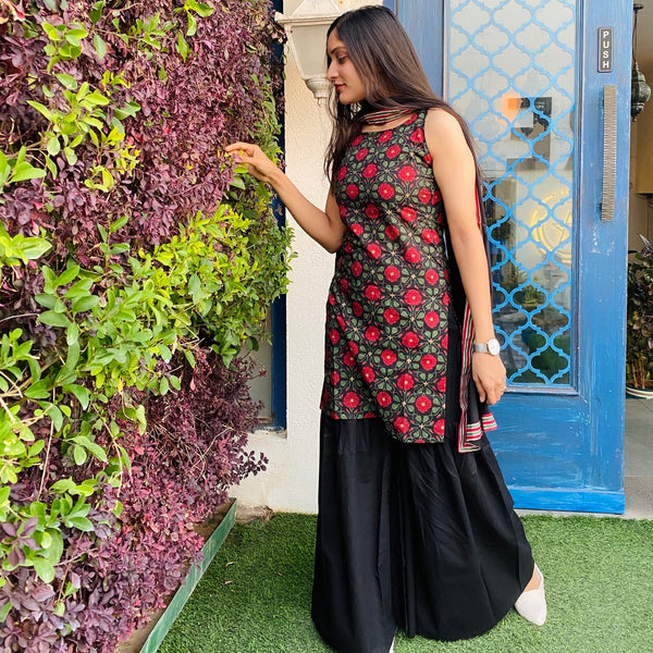 Black floral Sharara Set