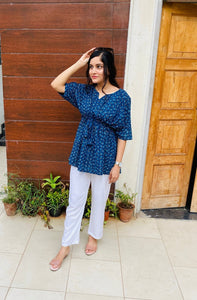 Indigo Dabu Handblock Kaftan Top