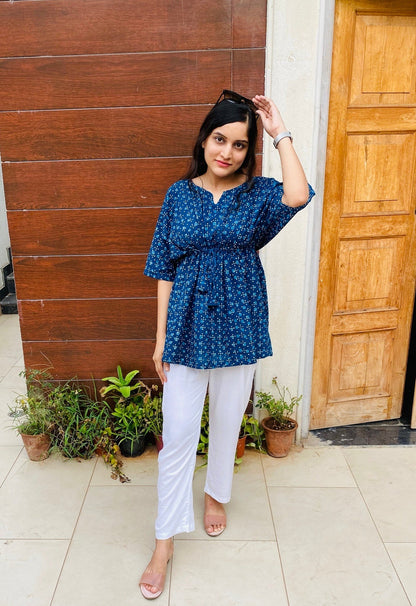 Indigo Dabu Handblock Kaftan Top