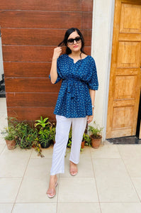 Indigo Dabu Handblock Kaftan Kurta Set