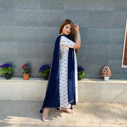 White Indigo Printed Suit Set