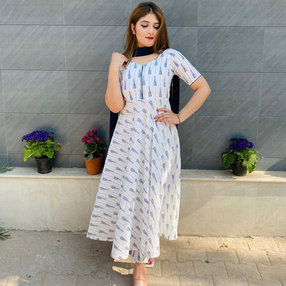 White Indigo Printed Suit Set