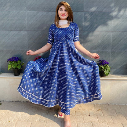 Indigo Printed Suit Set