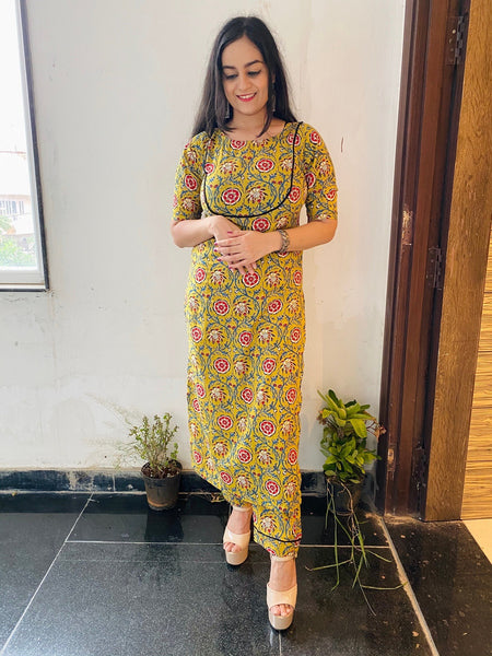 Fawn Cotton Handblock Kurta Set