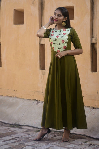 Olive Yoke Flower Dress