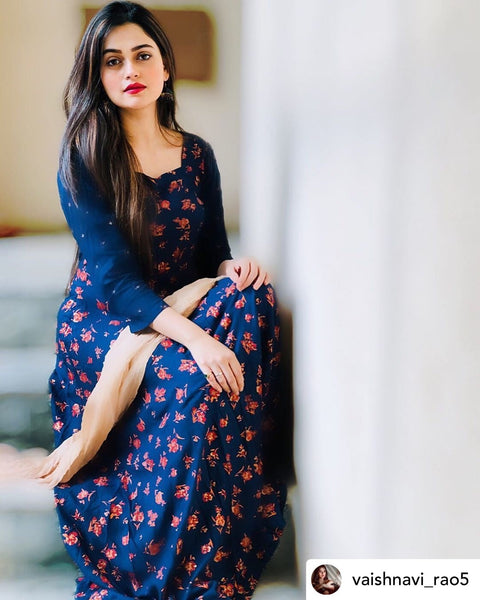 Gold Foil Floral Dress With Dupatta