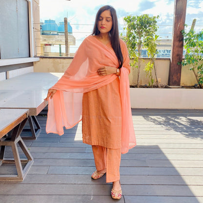 Peach Embroidered Suit Set