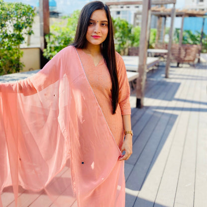 Peach Embroidered Suit Set
