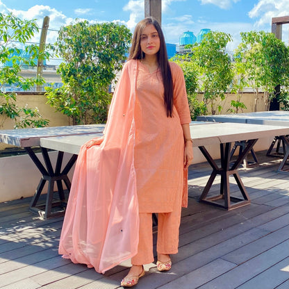 Peach Embroidered Suit Set