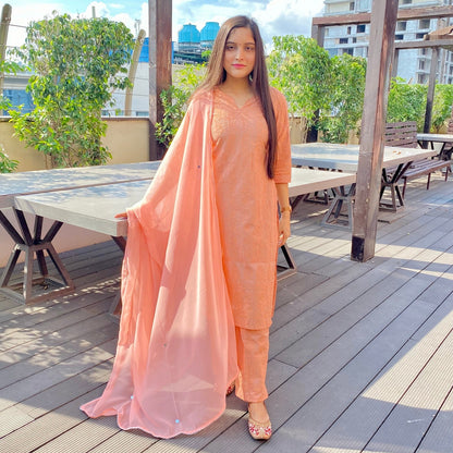 Peach Embroidered Suit Set