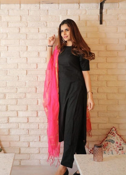 Black Solid Pink Suit Set