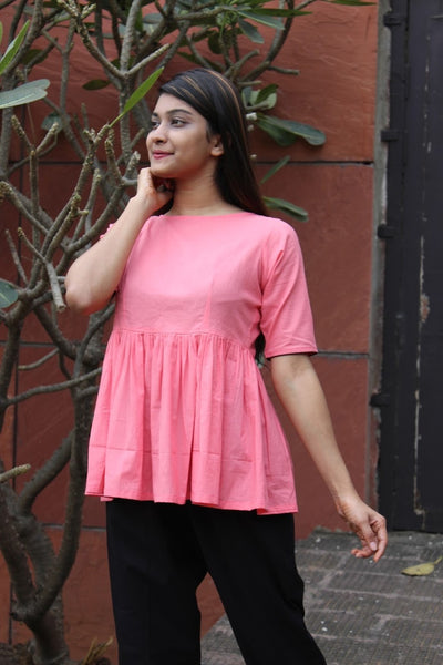 Baby Pink Solid Gathered Top