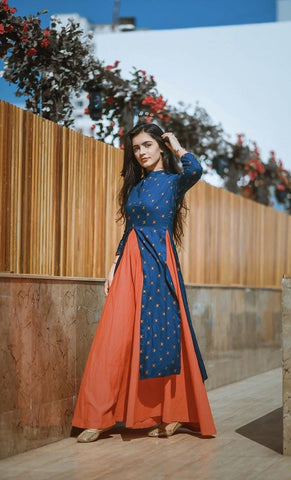 Blue-Orange Gold Foil Dress