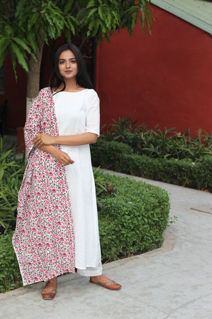 White Pink Flower Suit Set