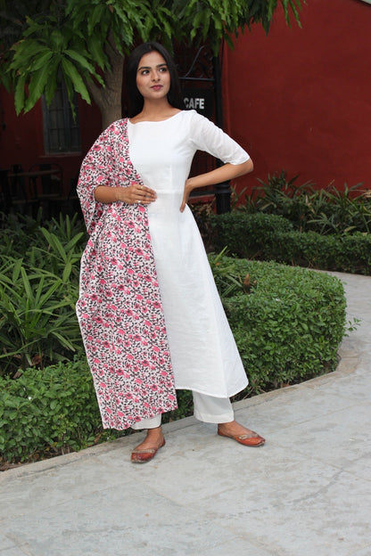 White Pink Flower Suit Set