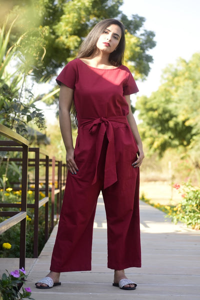Maroon Tie Up Jumpsuit