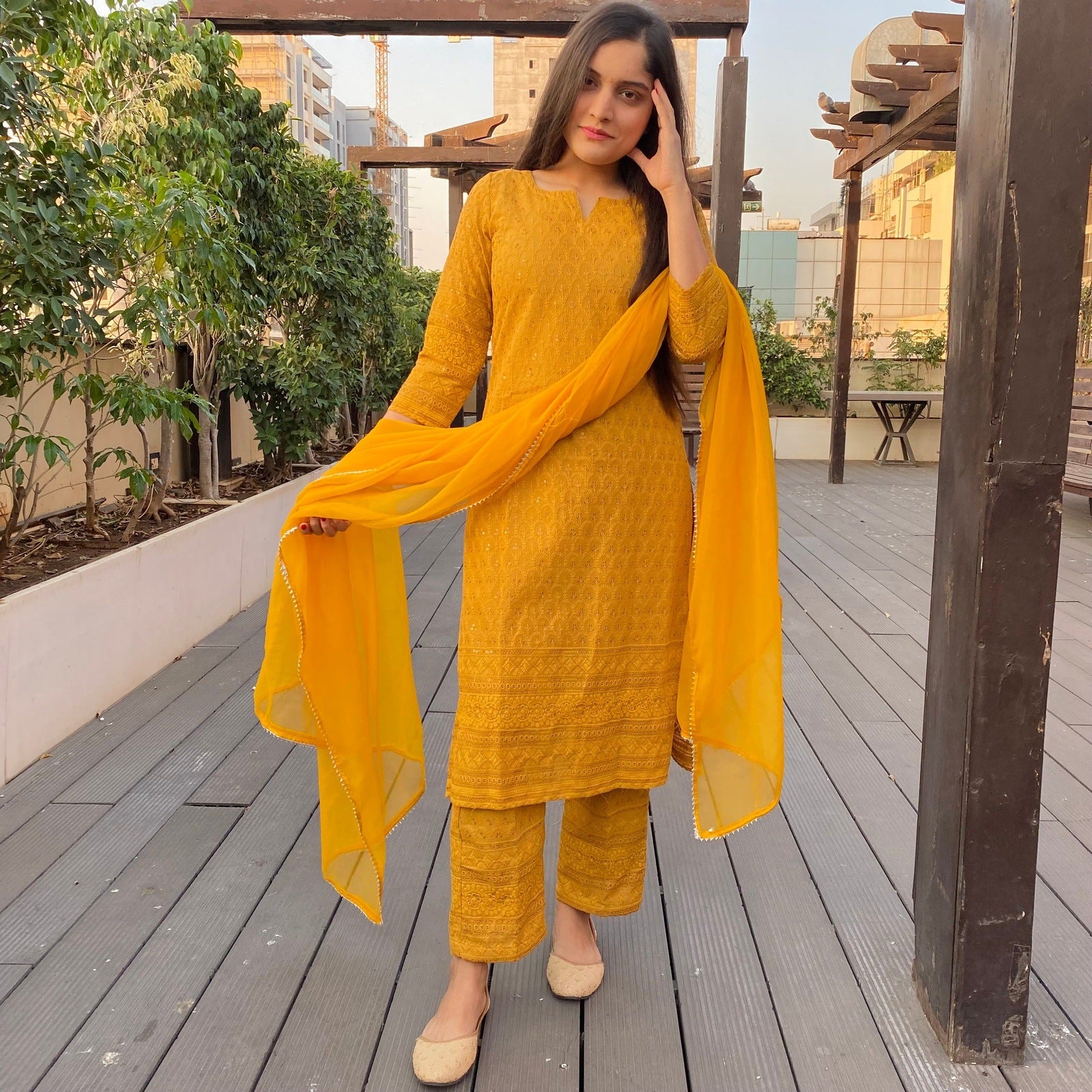 Mustard Embroidered Suit Set