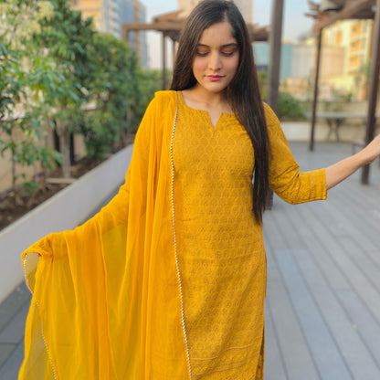 Mustard Embroidered Suit Set