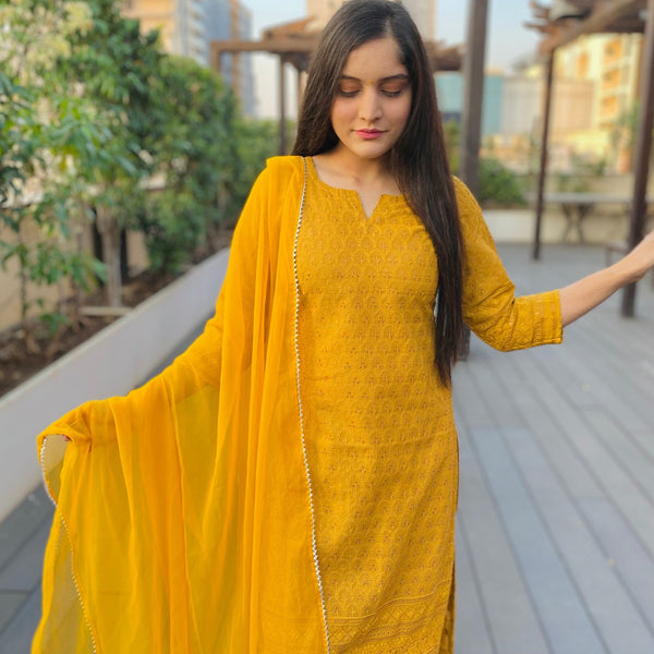 Mustard Embroidered Suit Set