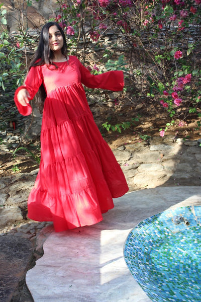 Red Tier Flared Dress