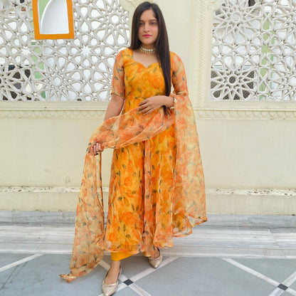 Lotus Handpainted Organza Suit Set