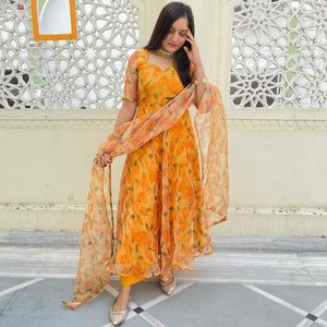 Lotus Handpainted Organza Suit Set