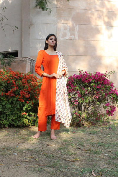 Orange Floral Suit Set