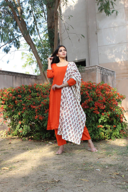 Orange Floral Suit Set