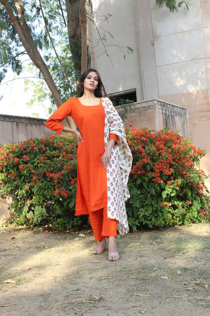 Orange Floral Suit Set