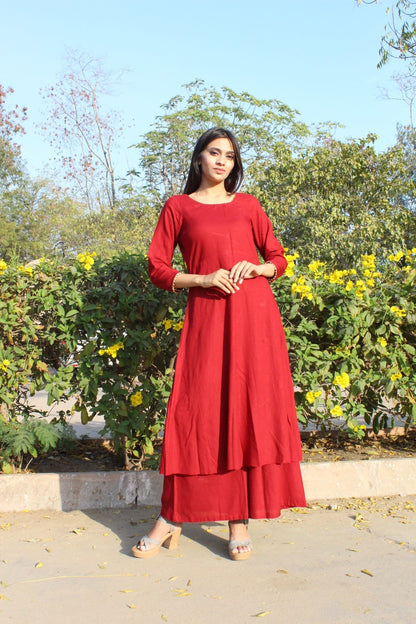 Maroon Solid Kurta Set