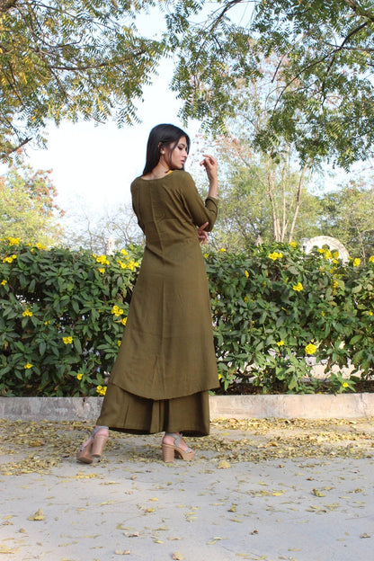 Olive Solid Kurta Set