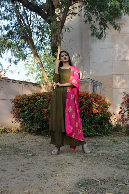Olive Pink Foil Suit Set