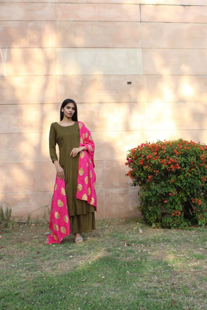Olive Pink Foil Suit Set