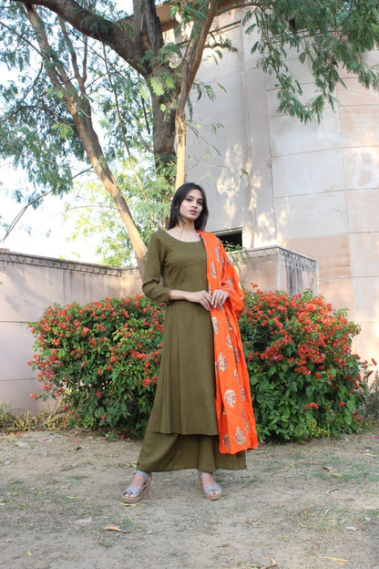 Olive Orange Foil Suit Set
