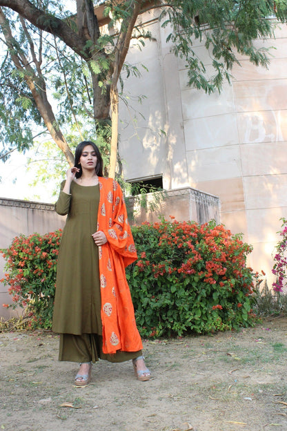 Olive Orange Foil Suit Set