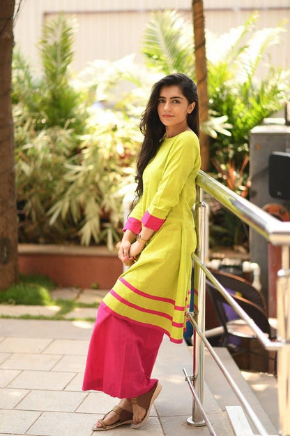 Mint Green And Pink Kurta Set