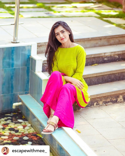 Mint Green And Pink Kurta Set