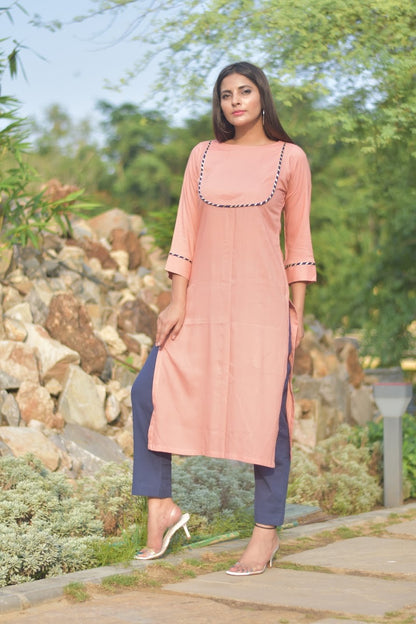Peach Yoke Design Suit Set