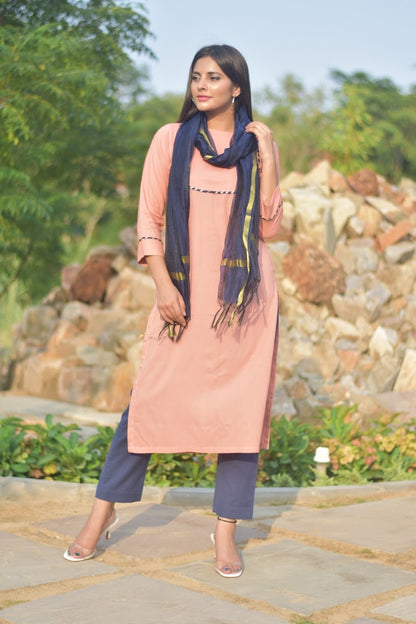 Peach Yoke Design Suit Set