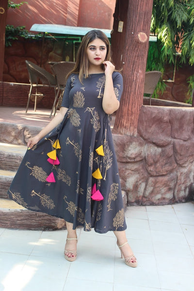 Gold Foil Tasseled Dress