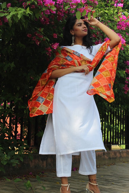 White Color Block Suit Set