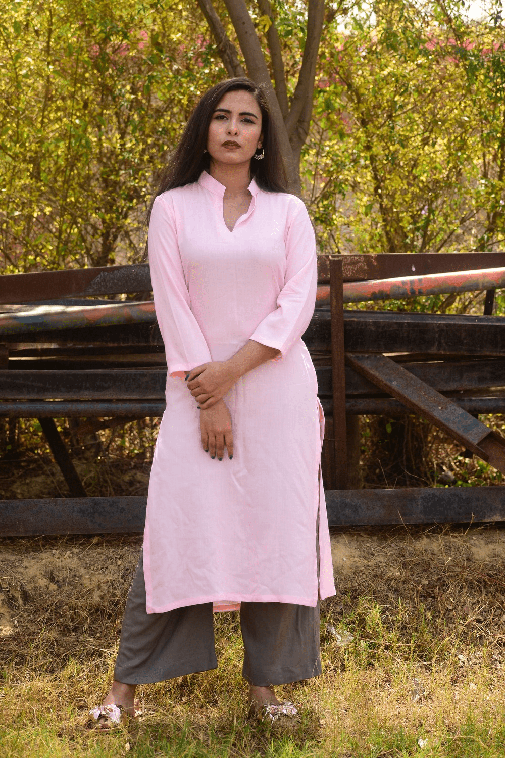 Blush Grey Solid Kurta Set