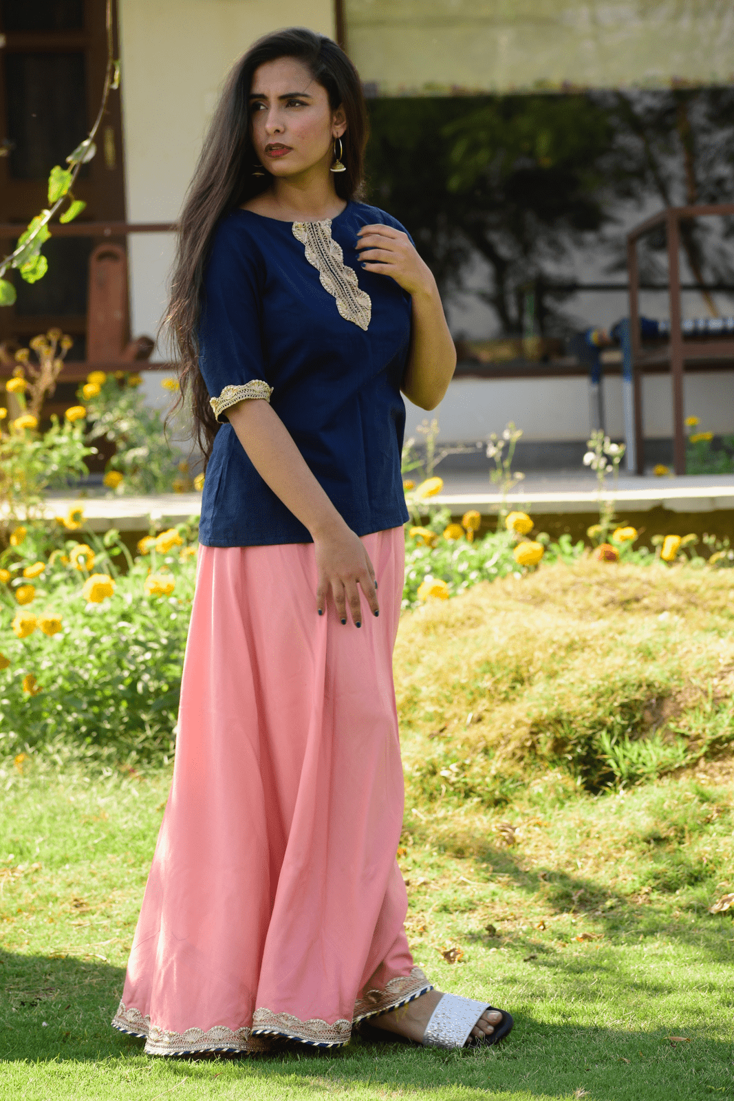 Peach-Blue Lehenga Set