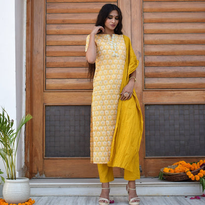 Yellow Handblock Suit Set